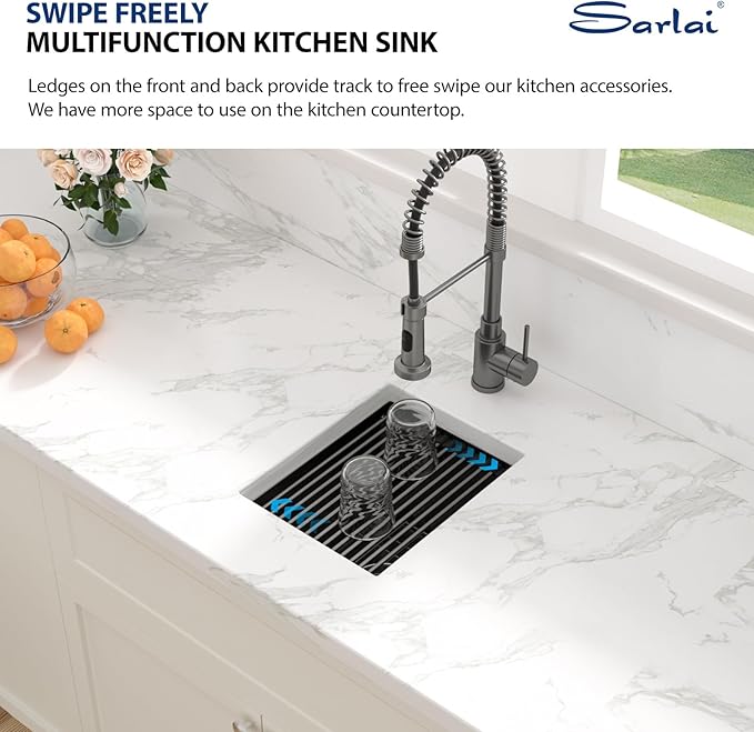 Sarlai 12 黑色吧台水槽 - 工作站吧台准备水槽青铜黑色台下单碗小杆户外 16 号不锈钢 RV 厨房水槽盆 - 图片 4