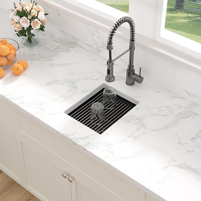 Sarlai 12 黑色吧台水槽 - 工作站吧台准备水槽青铜黑色台下单碗小杆户外 16 号不锈钢 RV 厨房水槽盆 - 图片 2