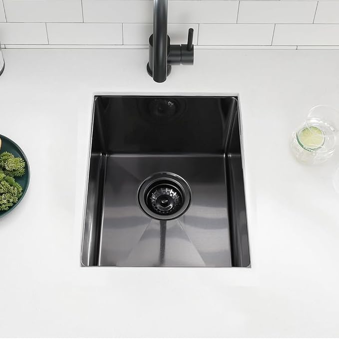 9x15 Inch Undermount Black Bar Sink, 9 Inch Black Undermount Small Kitchen Sink, 9"x15" 16 Gauge Under Mount Outdoor Sinks RV Sink - Image 3