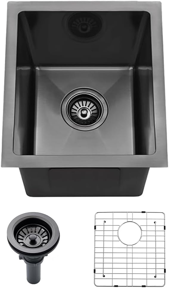 9x15 Inch Undermount Black Bar Sink, 9 Inch Black Undermount Small Kitchen Sink, 9"x15" 16 Gauge Under Mount Outdoor Sinks RV Sink - Image 8