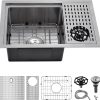 25x15x9 Undermount Kitchen Sink Ledge Workstation with Glass Rinser, 16 Gauge Brushed Stainless Steel Deep Single Bowl, Quick Drainage Basin for Bar o