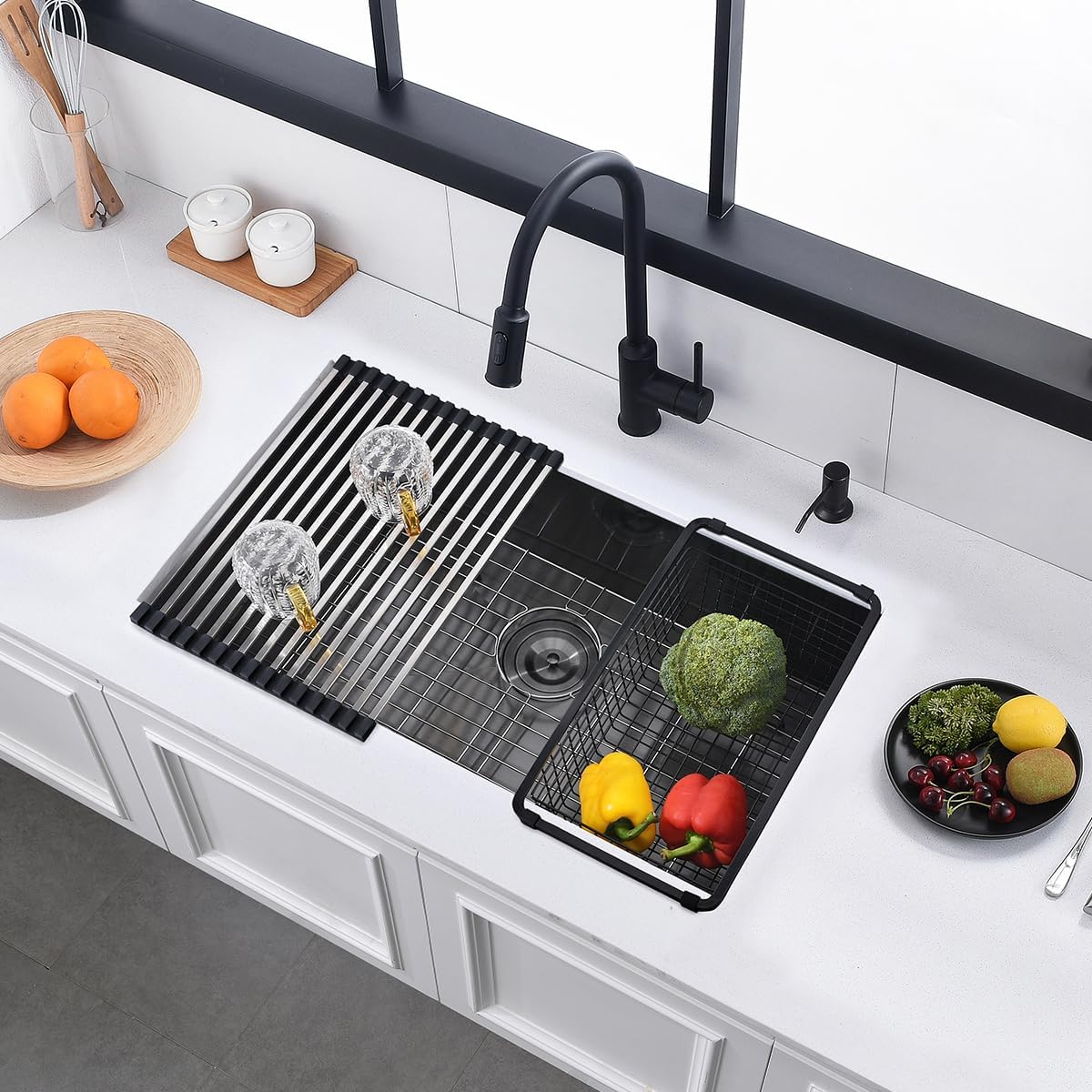 30 Black Stainless Steel Undermount Kitchen Sink, 30" x 17" x 9" 18 Gauge Gunmetal Black Stainless Steel Undermount Kitchen Sink