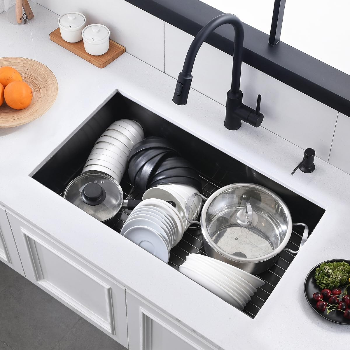 30 Black Stainless Steel Undermount Kitchen Sink, 30" x 17" x 9" 18 Gauge Gunmetal Black Stainless Steel Undermount Kitchen Sink
