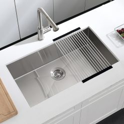 30 Stainless Steel Kitchen Sink Undermount, 30 x 17 x 9 In Stainless Steel Sink 16 Gauge Single Bowl Kitchen Sink Under-mount with Bottom Grid & Rolle