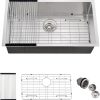 30 Stainless Steel Kitchen Sink Undermount, 30 x 17 x 9 In Stainless Steel Sink 16 Gauge Single Bowl Kitchen Sink Under-mount with Bottom Grid & Rolle