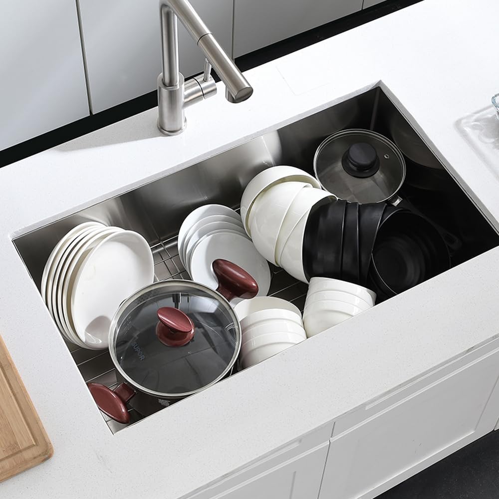 30 Stainless Steel Kitchen Sink Undermount, 30 x 17 x 9 In Stainless Steel Sink 16 Gauge Single Bowl Kitchen Sink Under-mount with Bottom Grid & Rolle