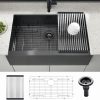 30x20 Black Undermount Farm House Sink, 30 Inch 16Gauge Black Stainless Steel Single Bowl Apron Front Farmer Kitchen Sink