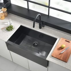 30x20 Black Undermount Farm House Sink, 30 Inch 16Gauge Black Stainless Steel Single Bowl Apron Front Farmer Kitchen Sink