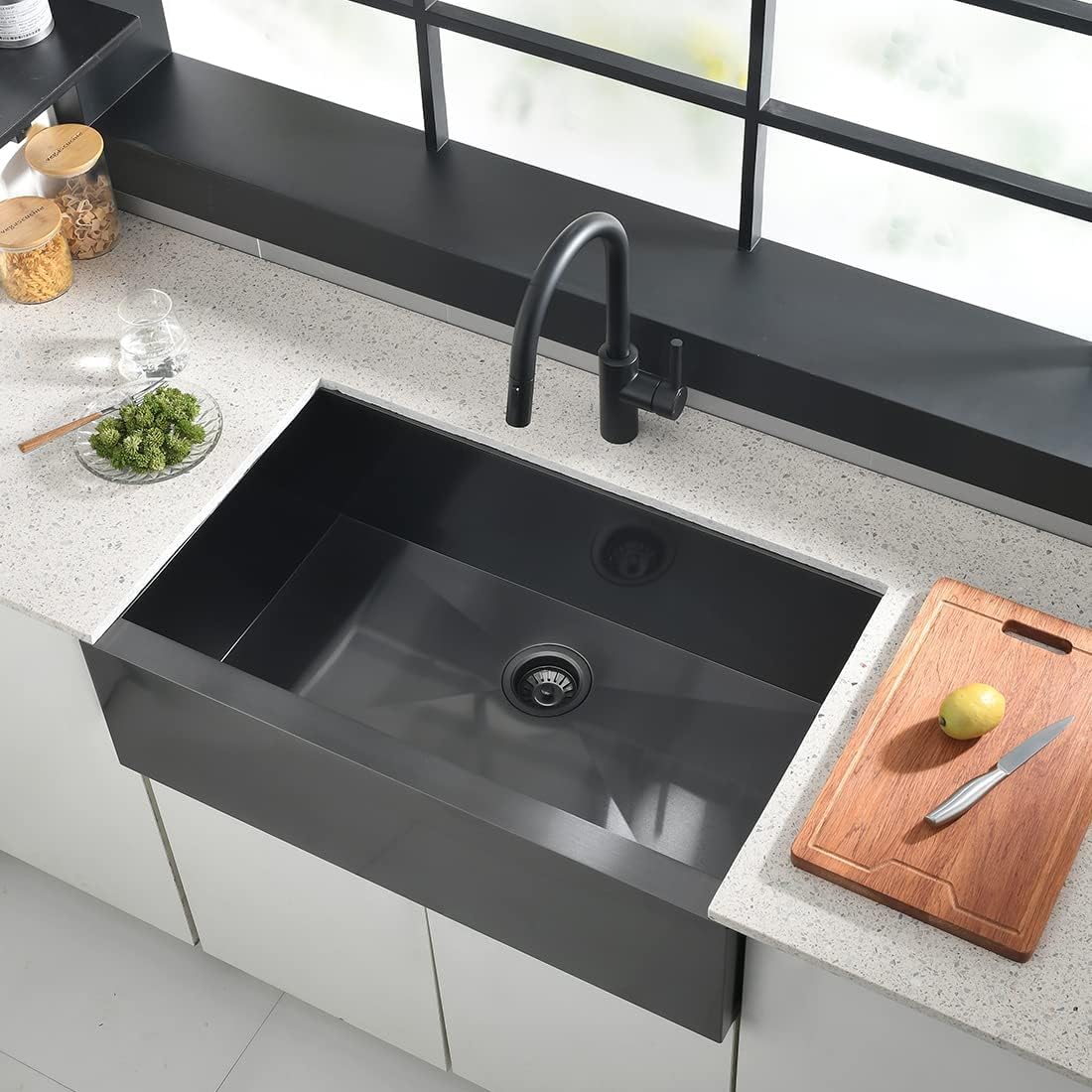 30x20 Black Undermount Farm House Sink, 30 Inch 16Gauge Black Stainless Steel Single Bowl Apron Front Farmer Kitchen Sink