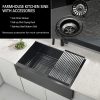 30x20 Black Undermount Farm House Sink, 30 Inch 16Gauge Black Stainless Steel Single Bowl Apron Front Farmer Kitchen Sink