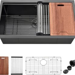 32" Undermount Workstation Kitchen Sink, 16 Gauge T304 Stainless Steel Single Bowl, 32x19x10 Deep Ledge Sink with Cutting Board, Colander & Drying Rac