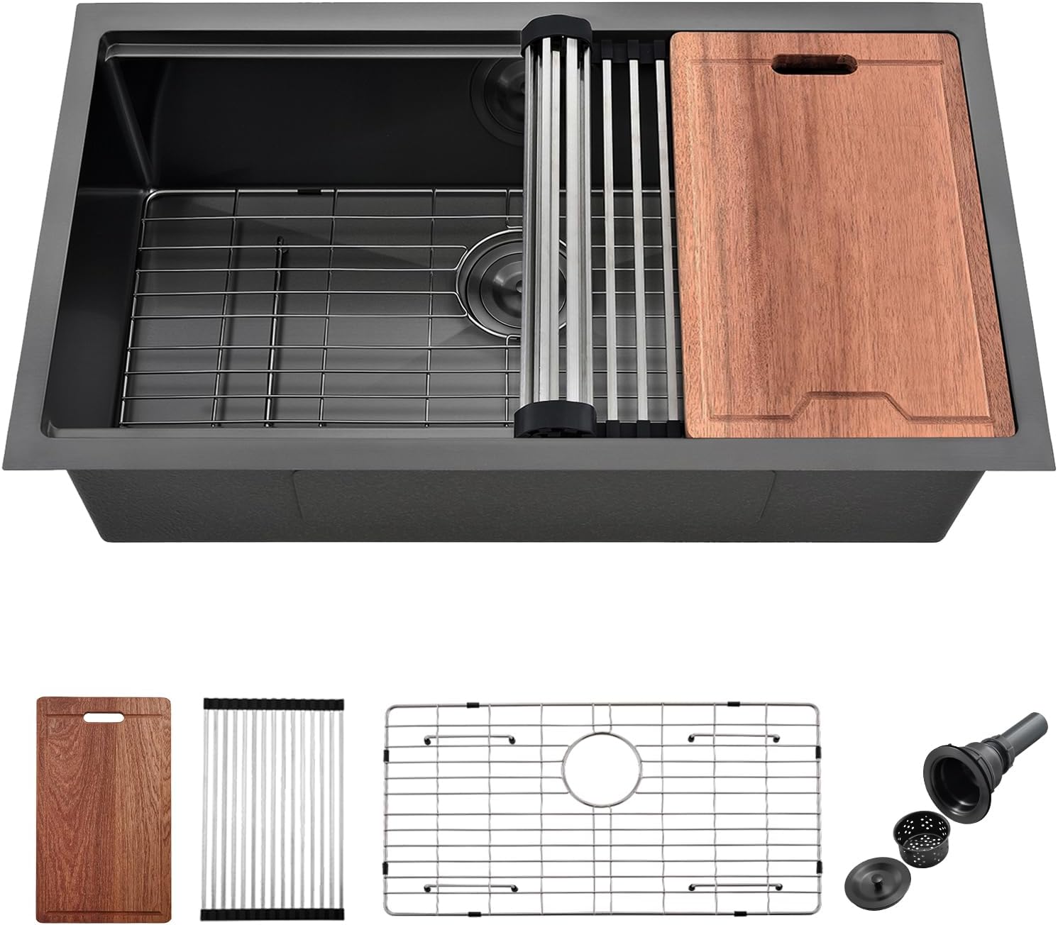 32" Undermount Workstation Kitchen Sink, 16 Gauge T304 Stainless Steel Single Bowl, 32x19x10 Deep Ledge Sink with Cutting Board, Colander & Drying Rac