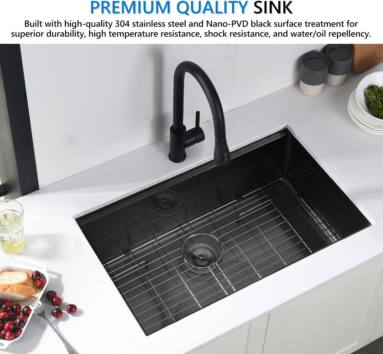 32" Undermount Workstation Kitchen Sink, 16 Gauge T304 Stainless Steel Single Bowl, 32x19x10 Deep Ledge Sink with Cutting Board, Colander & Drying Rac