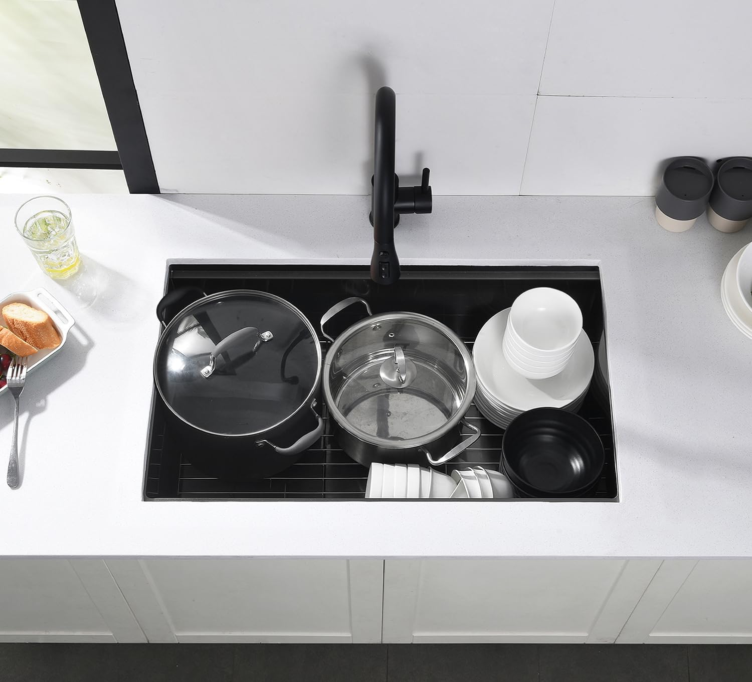 32" Undermount Workstation Kitchen Sink, 16 Gauge T304 Stainless Steel Single Bowl, 32x19x10 Deep Ledge Sink with Cutting Board, Colander & Drying Rac