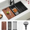 32x19 Black Undermount Kitchen Sink, 32 Inch 16Gauge Black Stainless Steel Undermount Kitchen Sink, Single Bowl Workstation Kitchen Sinks with Built-I