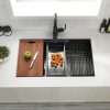 32x19 Black Undermount Kitchen Sink, 32 Inch 16Gauge Black Stainless Steel Undermount Kitchen Sink, Single Bowl Workstation Kitchen Sinks with Built-I