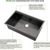 32x19 Black Undermount Kitchen Sink, 32 Inch 16Gauge Black Stainless Steel Undermount Kitchen Sink, Single Bowl Workstation Kitchen Sinks with Built-I
