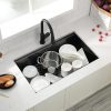 32x19 Black Undermount Kitchen Sink, 32 Inch 16Gauge Black Stainless Steel Undermount Kitchen Sink, Single Bowl Workstation Kitchen Sinks with Built-I