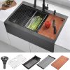 33 Black Drop In Farmhouse Sink,16 Gauge 33x22 Nano Black Stainless Steel Drop in Topmount Workstation Farmer Kitchen Sink with Apron Front