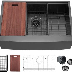 33 Black Unsermount Farmhouse Sink,33x22x10 Inches Farmhouse Kitchen Sink Black Stainless Steel Apront Front Sink with Workstation Ledge Under Mount 1