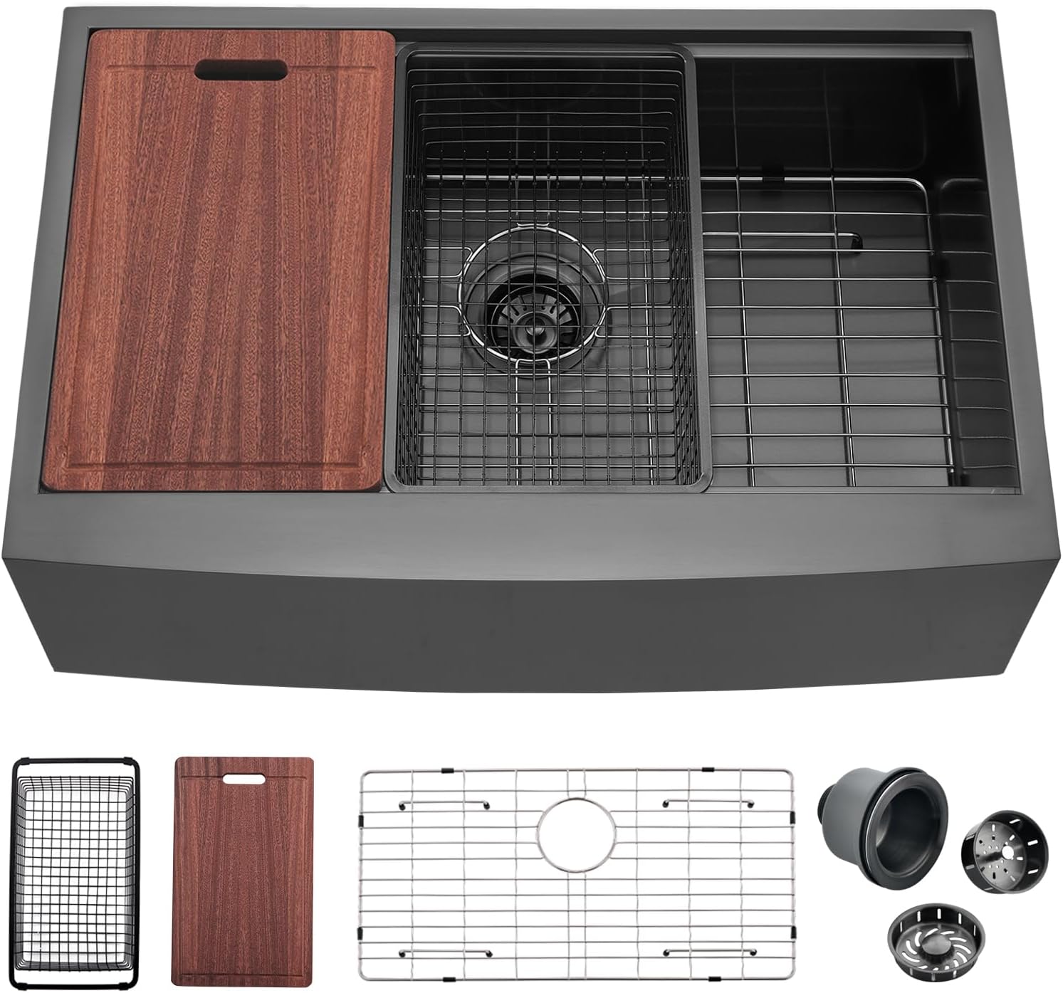 33 Black Unsermount Farmhouse Sink,33x22x10 Inches Farmhouse Kitchen Sink Black Stainless Steel Apront Front Sink with Workstation Ledge Under Mount 1