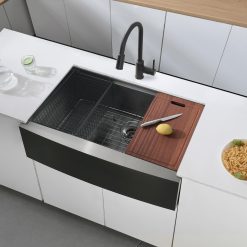 33 Black Unsermount Farmhouse Sink,33x22x10 Inches Farmhouse Kitchen Sink Black Stainless Steel Apront Front Sink with Workstation Ledge Under Mount 1