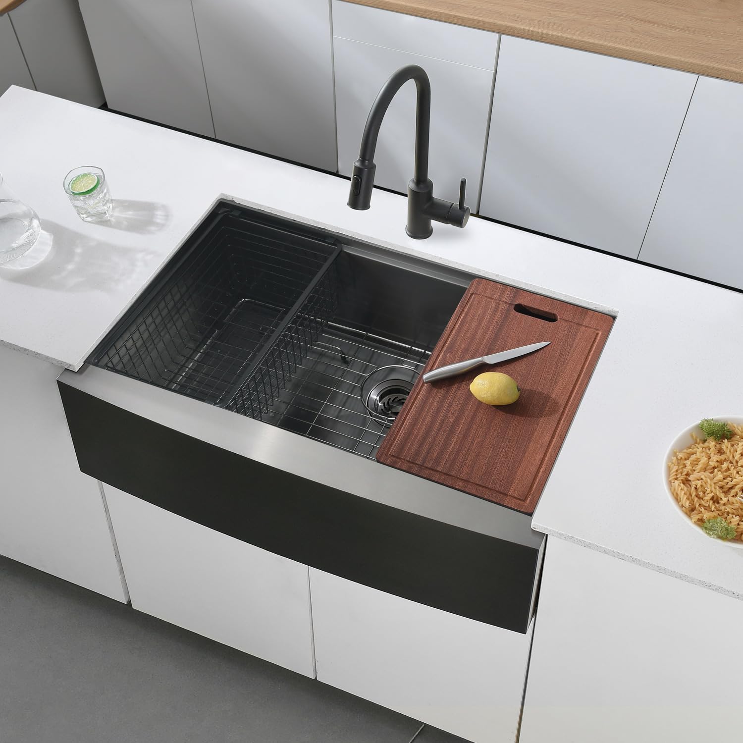 33 Black Unsermount Farmhouse Sink,33x22x10 Inches Farmhouse Kitchen Sink Black Stainless Steel Apront Front Sink with Workstation Ledge Under Mount 1