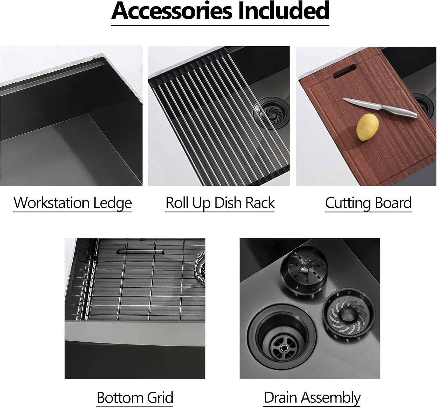 33 Black Unsermount Farmhouse Sink,33x22x10 Inches Farmhouse Kitchen Sink Black Stainless Steel Apront Front Sink with Workstation Ledge Under Mount 1