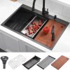 33 Drop In Black Workstation Kitchen Sink, 33x22 Inches 16 Gauge Nano Black Stainless Steel Sink Topmount Workstation Single Bowl Kitchen Sink