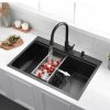 33 Drop In Black Workstation Kitchen Sink, 33x22 Inches 16 Gauge Nano Black Stainless Steel Sink Topmount Workstation Single Bowl Kitchen Sink