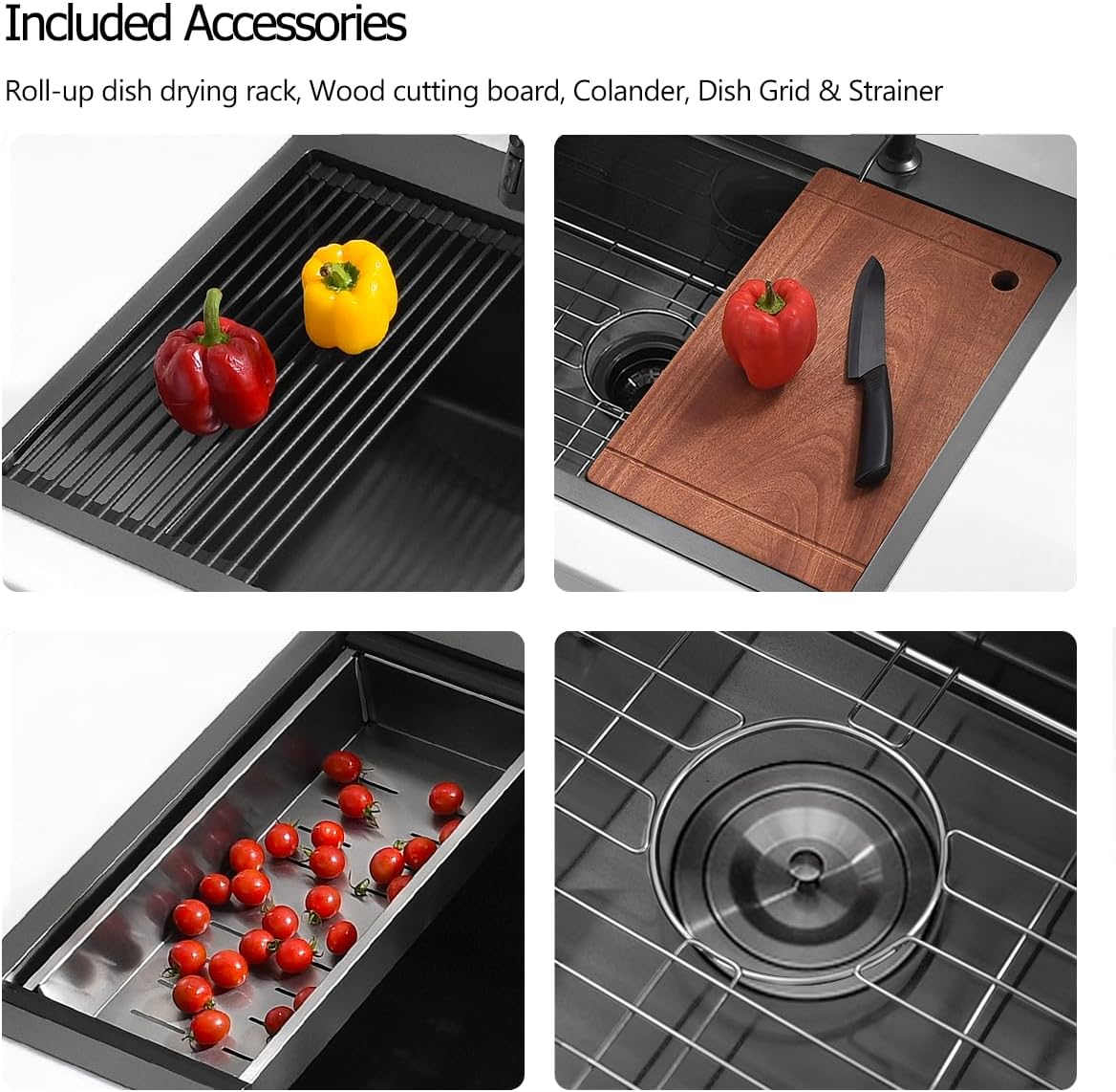 33 Drop In Black Workstation Kitchen Sink, 33x22 Inches 16 Gauge Nano Black Stainless Steel Sink Topmount Workstation Single Bowl Kitchen Sink