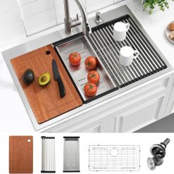 33 Inch Drop In Worksation Kitchen Sink, 33x22 Inch 16 Gauge Stainless Steel Drop-in Single Bowl Kitchen Sinks With Accessories