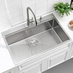33 Inch Drop In Worksation Kitchen Sink, 33x22 Inch 16 Gauge Stainless Steel Drop-in Single Bowl Kitchen Sinks With Accessories