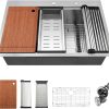 33 Inch Drop In Worksation Kitchen Sink, 33x22 Inch 16 Gauge Stainless Steel Drop-in Single Bowl Kitchen Sinks With Accessories