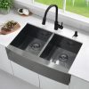 33 Inch Gunmetal Black Undermount Double Bowl Kitchen Farmhouse Sink,16 Gauge Deep Gunmetal Black Stainless Steel 33x20 Undermount Double Bowl Kitchen