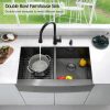33 Inch Gunmetal Black Undermount Double Bowl Kitchen Farmhouse Sink,16 Gauge Deep Gunmetal Black Stainless Steel 33x20 Undermount Double Bowl Kitchen
