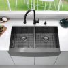 33 Inch Gunmetal Black Undermount Double Bowl Kitchen Farmhouse Sink,16 Gauge Deep Gunmetal Black Stainless Steel 33x20 Undermount Double Bowl Kitchen