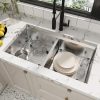 33 Inch Undermount Double Bowl Kitchen Sink, Brushed Finish,with Bottom Grid and Drain Strainer