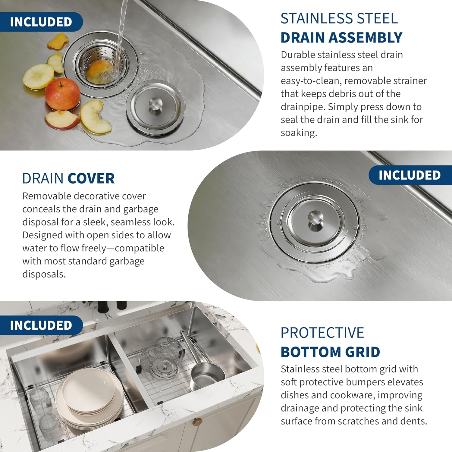33 Inch Undermount Double Bowl Kitchen Sink, Brushed Finish,with Bottom Grid and Drain Strainer