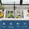 33 Inch Undermount Double Bowl Kitchen Sink, Brushed Finish,with Bottom Grid and Drain Strainer