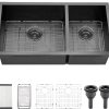33x17 Black Double Bowl Kitchen Sink Undermount,33x17x9 Inches 16 Gauge Black Stainless Steel Undermount 60/40 Double Sink with