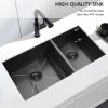 33x17 Black Double Bowl Kitchen Sink Undermount,33x17x9 Inches 16 Gauge Black Stainless Steel Undermount 60/40 Double Sink with