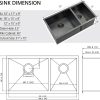 33x17 Black Double Bowl Kitchen Sink Undermount,33x17x9 Inches 16 Gauge Black Stainless Steel Undermount 60/40 Double Sink with