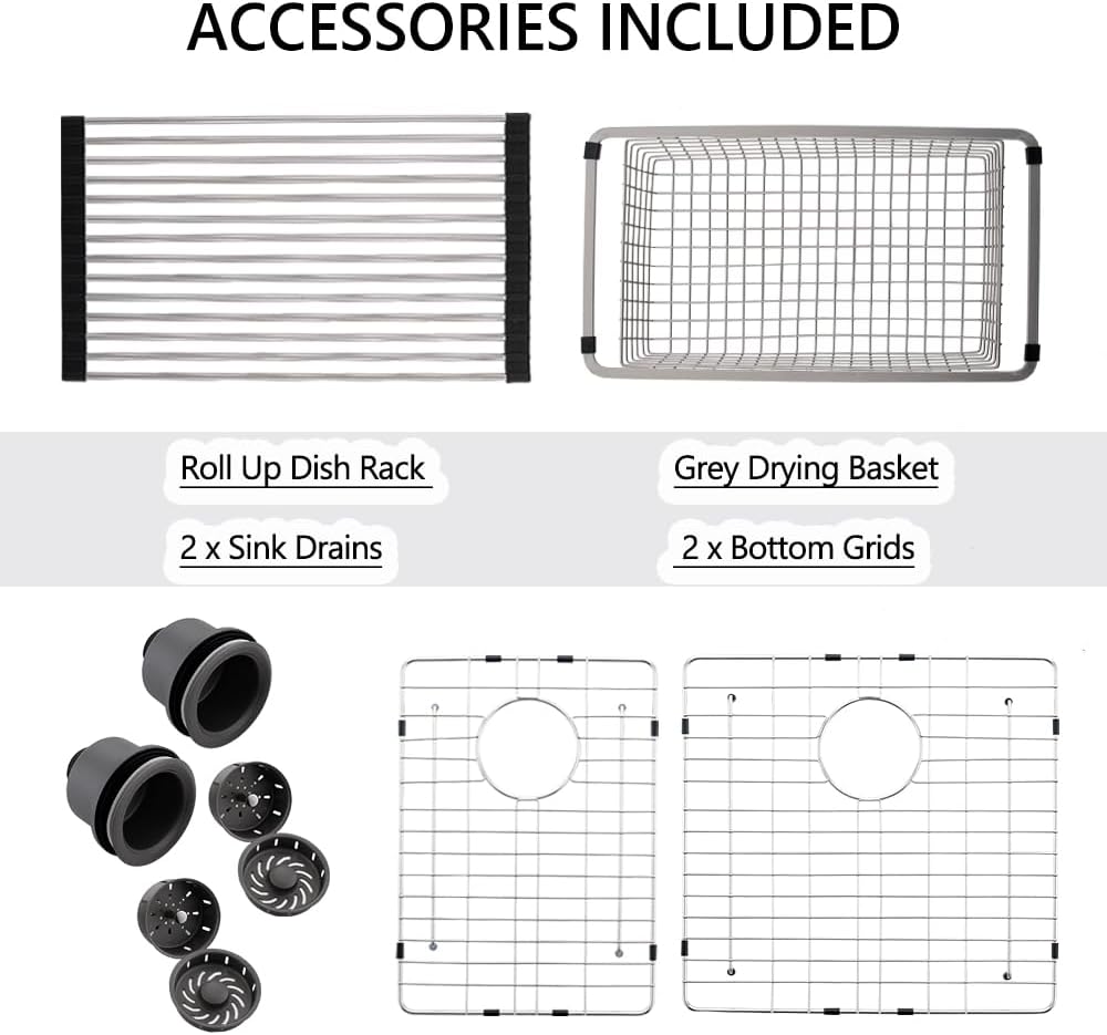 33x17 Black Double Bowl Kitchen Sink Undermount,33x17x9 Inches 16 Gauge Black Stainless Steel Undermount 60/40 Double Sink with
