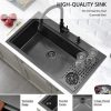 33x19 Drop In Black Kitchen Sink with Glass Rinser, 33x19x10 Inches Drop In 16 Gauge Gunmetal Black Stainless Steel Single Bowl Workstation Kitchen Si