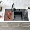 33x19 Drop In Black Kitchen Sink with Glass Rinser, 33x19x10 Inches Drop In 16 Gauge Gunmetal Black Stainless Steel Single Bowl Workstation Kitchen Si