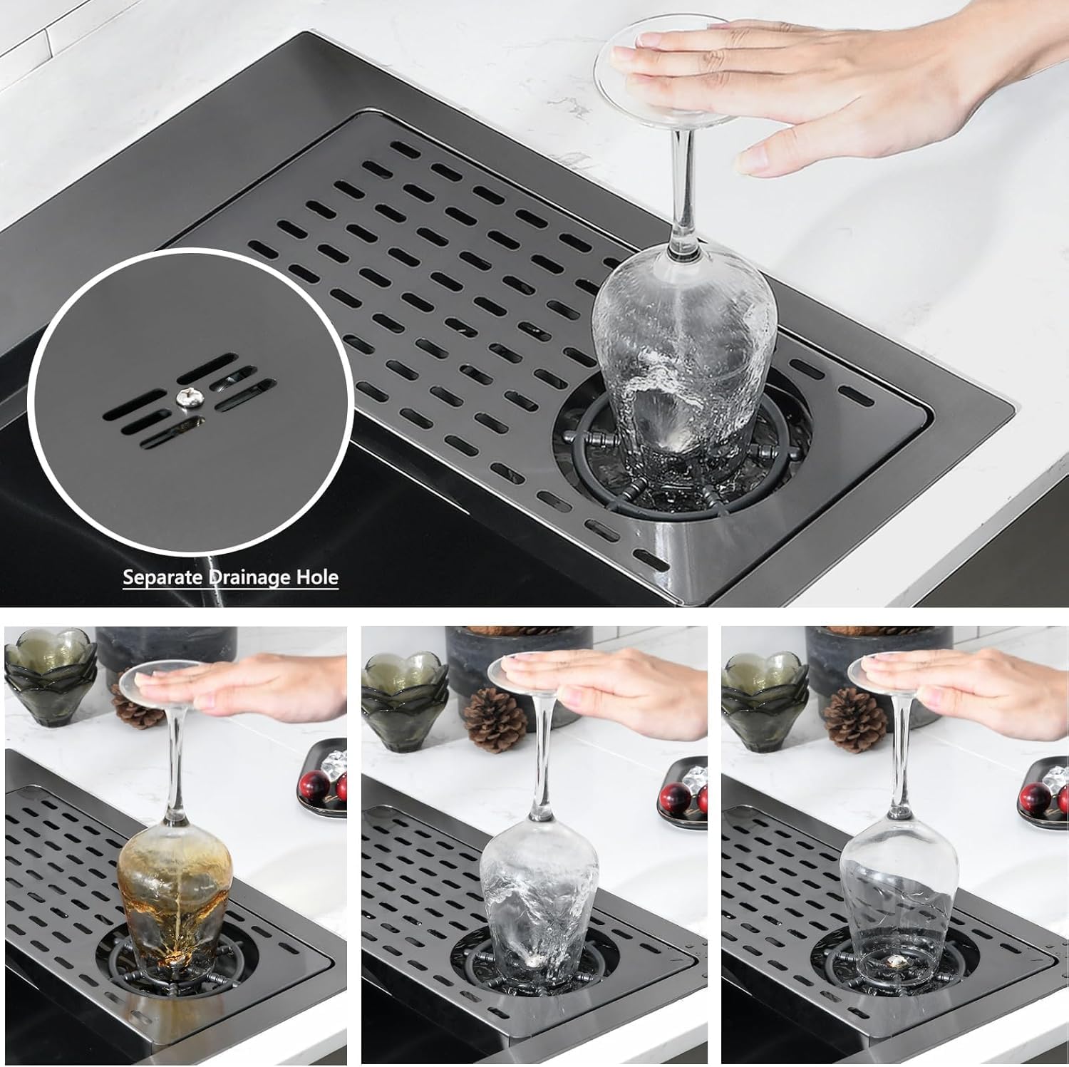33x19 Drop In Black Kitchen Sink with Glass Rinser, 33x19x10 Inches Drop In 16 Gauge Gunmetal Black Stainless Steel Single Bowl Workstation Kitchen Si