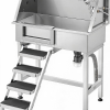 34" Dog Washing Station Professional Stainless Steel Pet Grooming Tub Bathtub Dog Wash Sink with Shower Faucet Soap Holder Non-Slip Stairs Easy-Clean