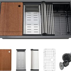 36 Black Undermount Worksation Kitchen Sink, 36x19 Inch 16Gauge Large Black Stainless Steel Undermount Kitchen Sinks With Accessories