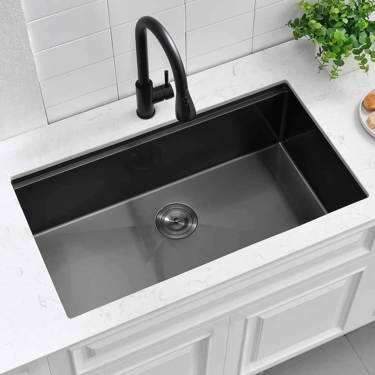 36 Black Undermount Worksation Kitchen Sink, 36x19 Inch 16Gauge Large Black Stainless Steel Undermount Kitchen Sinks With Accessories